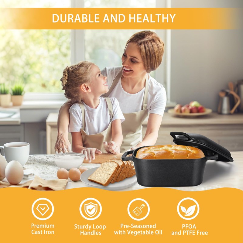 3.6QT Oval Dutch Oven for Bread Baking - Pre-Seasoned Cast