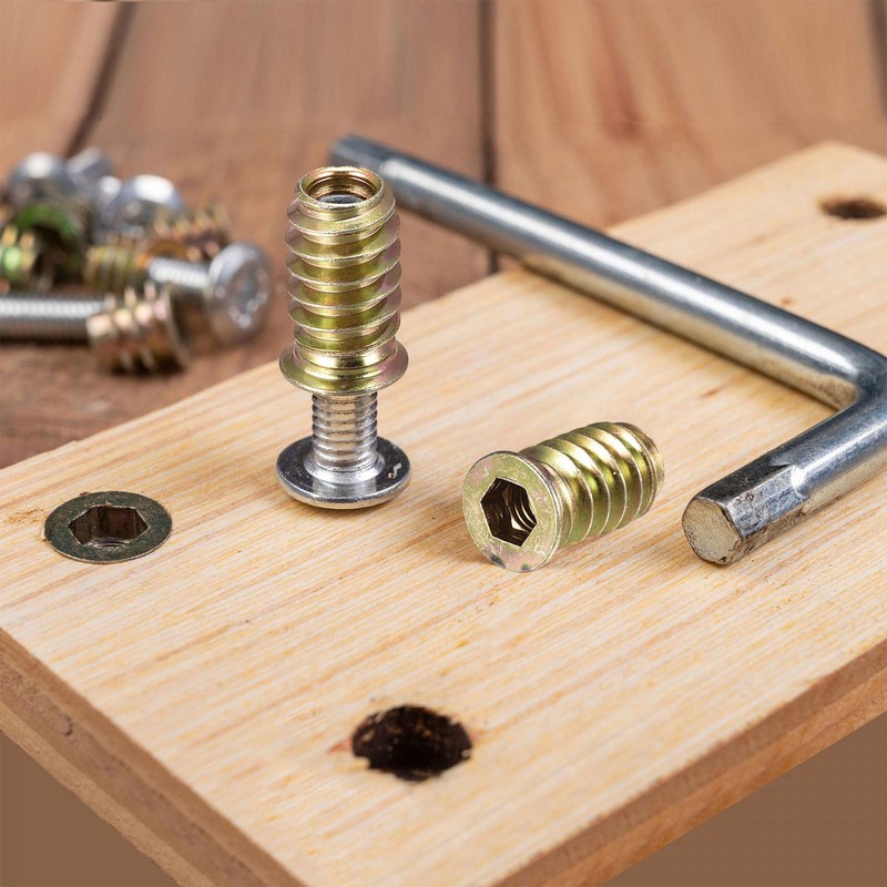 sourcing map M8x30mm Threaded Inserts for Wood Hex Socket Drive