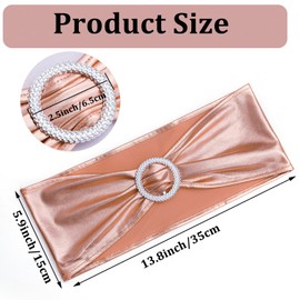 timecity Rose Gold Spandex Chair Sashes Bands 10 Packs Metallic Stretch Chair Ties Back Bows Bulk with Buckle Slider Elastic Ties for Wedding Banquet Birthday Party Decor