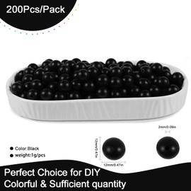 200Pcs 12mm Silicone Beads Bulk for Keychain Making, Round Silicone Focal Beads for Pens Bracelet Necklace (Black)