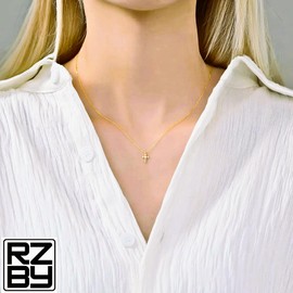 Razzberry Sterling Silver Zirconia Cross Pendant Necklace for Women, 925 Silver (Gold)