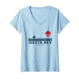 Womens Siesta Key Florida Sunset Sailboat Sunrise Summer Ocean V-Neck T-Shirt
