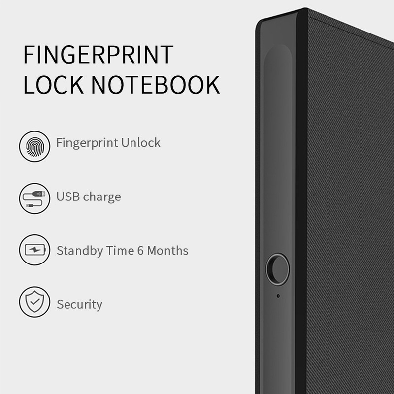 Fingerprint Lock USB Charging Security Leather Business Conference Notebook