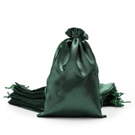 Tapleap 6" x 9" Green Satin Cloth Gift Bags, Jewelry Bags, Wedding, Graduation Favor Drawstring Bags Baby Shower, Father's Day Gift Bags 30 per Pack