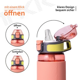 TITIROBA TKK Trinkflasche mit Strohhalm 450ml Wasserflasche Auslaufsicher BPA-frei Tritan Spotr trinkflasche für Fahrrad Camping Yoga Gym Rosa 1003