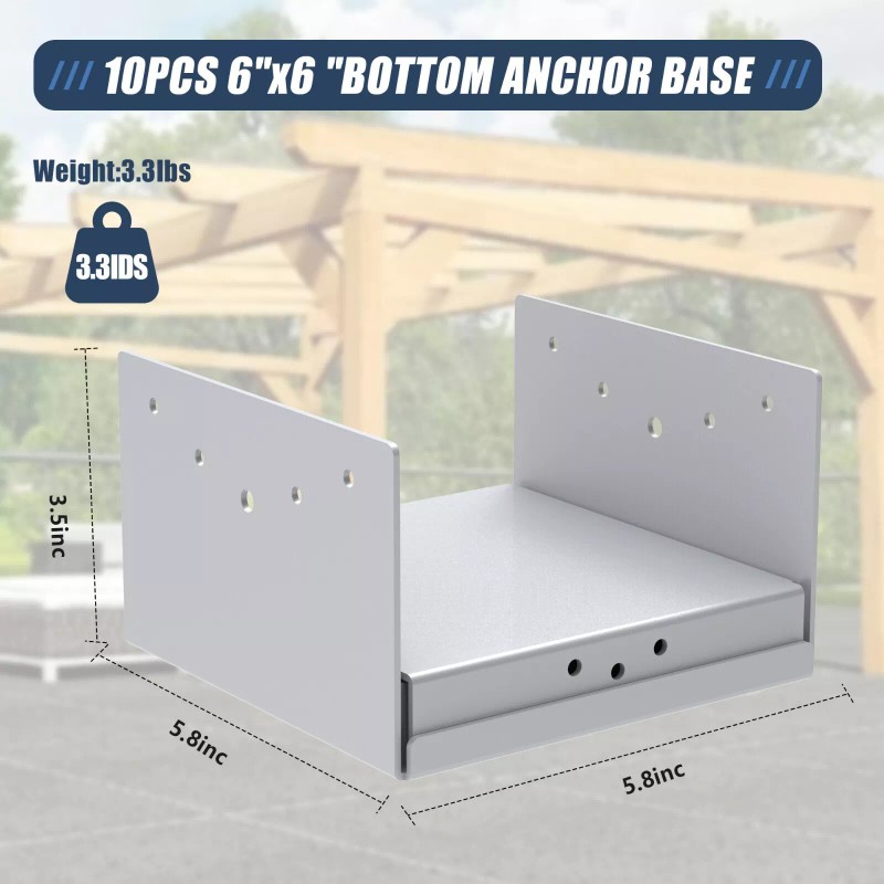 Unbranded 10 PCS 6''x 6'' Post Base, Stainless Steel Adjustable