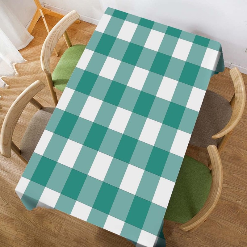 Walmsco Tablecloth Cyan White Checkered Pattern Decor For Dining Room