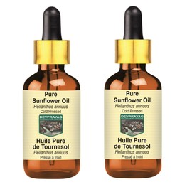 Devprayag Pure Sunflower Oil (Helianthus annuus) with Glass Dropper Natural Therapeutic Grade Cold Pressed (Pack of two) 100ml X 2 (6.76 oz)