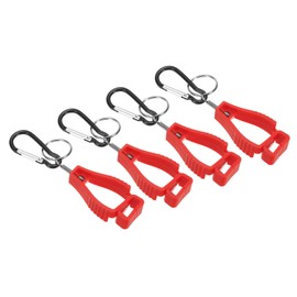 PATIKIL Glove Clips, 4 Pack Gloves Holder Clip Glove Belt Keeper with Spring Key Ring Work Glove Grabber Helmet Hanger for Worker, Red