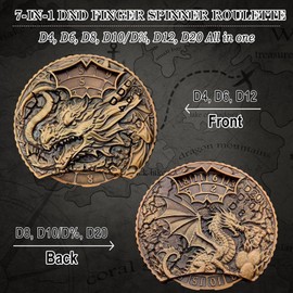 Iemegumi DND Dice Set Roulette: Fidget 7-in-1 Metal D&D Spinner Dice - Cool Role Playing Dice Gifts for Dungeons and Dragons TRPG MTG Games Lover Players (Ancient Bronze)
