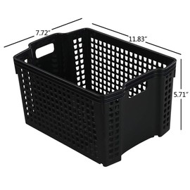 Anbers Plastic Storage Baskets/Tray Baskets, Black Stacking Baskets, Set of 6