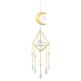 CENPEK Crystal Light Catcher, Moon Wind Chime, Suncatcher, Prismatic Metal Frame, Colorful Hexagonal Crystals with Metal Frame, for Window, Home, Garden etc