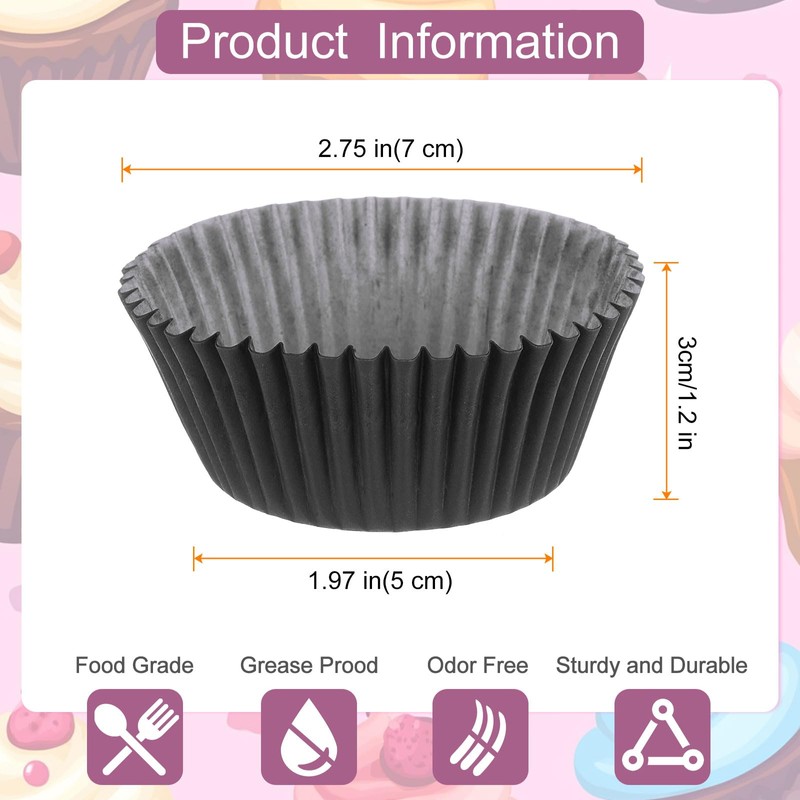 sourcing map 100 Count Cupcake Liners Black Cupcake Cups Standard