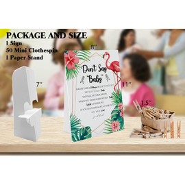 Floral Flamingo Don't Say Baby Game (1 Sign And 50 Mini Natural Clothespins）Don't Say Baby Baby Shower Game, Baby Shower Decorations, Baby Shower Games Gender Neutral, Tropical Baby Shower Game (DS16)