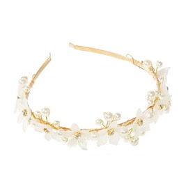 Pearl Flower Headband Rhinestone Floral Hair Hoop Faux Pearl Headband Headpiece Hair Styling Accessories for Bridal Wedding Party(Gold)