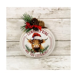 AGD Christmas Decor - Highland Cow Bells Chunky Wood Bulb Sitter