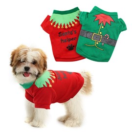 HYLYUN 2 Pack Christmas Dog Shirts - Printed Puppy Shirt Pet T-Shirt Cute Dog Clothing for Small Dogs and Cats Christmas Cosplay Pet Apparel
