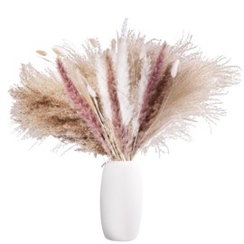 80PCS Mixed Dried Pampas Grass – Boho Vase Decor with Bunny Tails & Natural Grass – Rustic Table Centerpieces & Shelf Styling for Weddings & Home