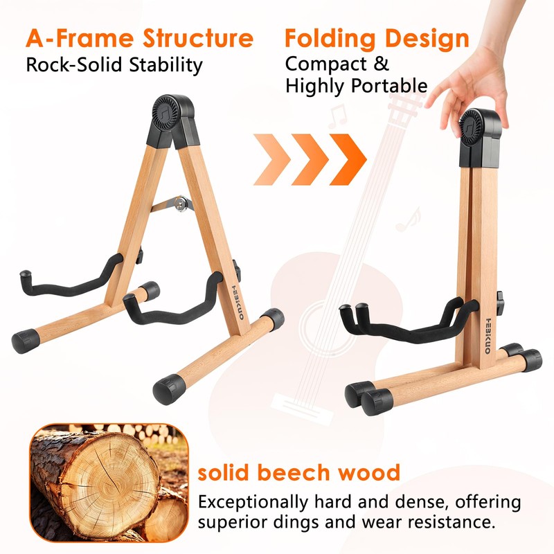 GOGHOST Wooden Acoustic Guitar Stand A-Frame Folding with Padding