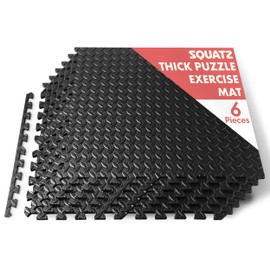 SQUATZ 6-Piece Puzzle Exercise Mat Tiles, EVA Foam Interlocking Black Gym Floor Tiles for Home Workout, Thick Protective Cushion for Equipment, Water Resistant, Reduces Noise, Easy Clean, 24"x24" each