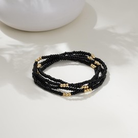 DiSiTino Summer Cute Pearl Beaded gold bracelets jewelry stackable set gold bracelets stack for women Trendy Dainty Gold Plated Charm Paperclip Link Stretch Bracelets