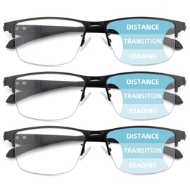 Caeyer 3 Pack Progressive Multifocus Reading Glasses Men Blue Light Blocking Metal Frame Executive style(2.0x)