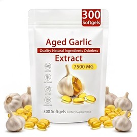 Odorless Aged Garlic Extract - 7500mg 300 Softgels Garlic 15:1 Extract Formula, 2 Years Matured Organic Aged Garlic, Natural Black Garlic Extract for Men and Women