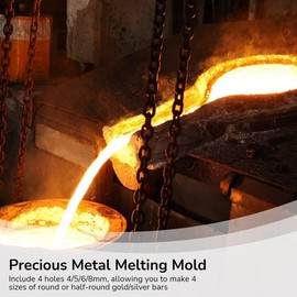 Homaisson Reversible Wire Plate Ingot Mold, Precious Metal Casting Melting Mold with 4 Hole Sizes, Adjustable Metal Refining Ingot Mold for Gold Silver Copper Aluminum Rods/Wires/Sheets