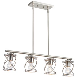 EPLIGUP Kitchen Island Light, 4-Light Dining Room Lighting Fixtures Hanging, Farmhouse Linear Pendant Light for Kitchen Island Table Living Room with Adjustable Rods, Brushed Nickel