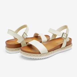 DREAM PAIRS Women White Pu Open Toe Ankle Strap Espadrille Casual Flatform Platform Wedge Sandal -White/Pu - 8.5