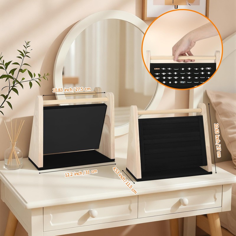 KUKUVR Wooden Ring Display Stand, Velvet 9 Slot Jewelry Organizer