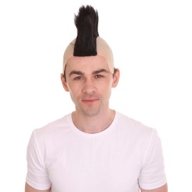 HPO 80s Punk Rocker Mohawk Wig Black Spiked Hair Cosplay Bald Cap Costume