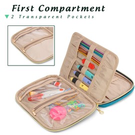 Yarwo Crochet Hooks Case, Travel Organizer Case with Multiple Pockets for Various Crochet Hook, Knitting Needles (up to 20cm/8”) and Knitting Supplies, Teal (Bag ONLY)