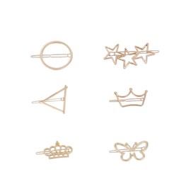FWCXKK 6PCS Simple Hollow Geometric Metal Barrettes Hair Clip Pins Women Gold Color Alloy Circle Triangle Moon Butterfly Stars Crown Hairpin for Hair Styling
