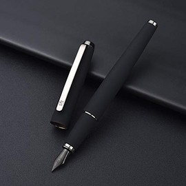 Hongdian 517D Matte Black Fountain Pen Extra Fine Nib, Warrior Series, Classic Design with Converter and Metal Box