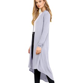 LL WSK2291 Women's Casual Long Open Front Drape Lightweight Duster High Low Hem Maxi Long Sleeve Cardigan XXXL Grey