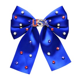 Vokone 4th of July Accessories Hair Bows for Women Girls Big Jeweled Red White Blue USA Hair Bow Clips Patriotic Fourth of July Independence Day Accessories Party Favors USA Blue