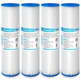 Membrane Solutions 50 Micron Pleated Polyester Sediment Water Filter 10"x2.5" Replacement Cartridge Universal Whole House Pre-Filter Compatible with W50PE, WFPFC3002, SPC-25-1050, FM-50-975 - 4 Pack