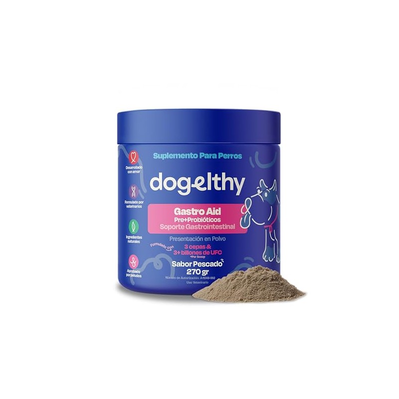 Dogelthy Gastro Aid. Pre + Probioticos con +3 Billones de