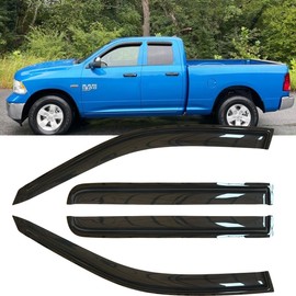 4pcs Original Shatterproof Front Rear Side Window Wind Vent Deflector Sun Rain Guard for 2019-2021 Ram 1500 Quad Cab(Extended),Tape-on Rain Guard Sets,Vent Shades,Window Visors for Cars 94813