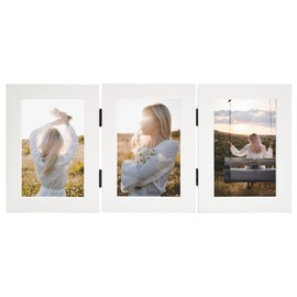 Frametory 4x6 Triple Picture Frames, Trifold Photos Frame Collage, Hinged Picture Frames with Glass Front Tabletop Display (White, 2 Pack)
