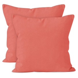 Encasa XO Cotton Throw Pillow Covers Set of 2 I 16x16 in (40x40 cm) - Coral I No Insert I Plain Square Pillowcases I Machine Washable | Indoor Use Only