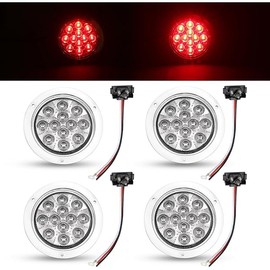 TMH (Pack of 4) Clear Lens Red LED 4 Inch Round Trailer Tail Lights with Chrome Bezel F3 Piranha 12 LED for Truck Bus Lorry Trailer 12V DC