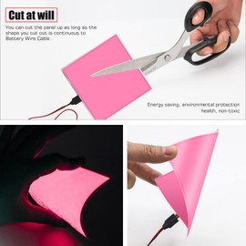 Ourbest Electroluminescent El Sheet Panel Light - 3Modes Stay on/Slow Flash/Fast Strobe, 10cm x 10cm DIY EL Cuttable Luminescent Neon Signs Sheet for Warning Cosplay Party Decoration (Pink)