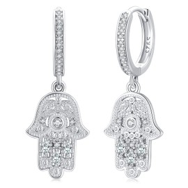 Hamsa Fatima Hand Earrings 925 Sterling Silver Hand of Fatima Hoop Earrings Evil Eye Hamsa Hand Earrings for Women Girls