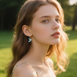 Hummingbird Earrings Origami Turquoise 925 Sterling Silver Bird Earrings Dangle Hummingbird Jewelry Gifts for Women Mom Hummingbirds Lovers(Origami Turquoise)