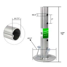 BEBLEPANY Adjustable Trailer Jack Foot Plate Fits 2-Inch Diameter Tube,Supports 5,000 lbs Capacity with Pin Base,12" Lift for Boat RV Camper Trailer