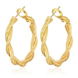 VEEDOFA Thick Gold Hoop Earrings Lightweight Hypoallergenic14K Gold Plated Chunky Hoop Earrings for Women