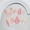 24Pcs Cat Eye Press on Nails Medium Almond Summer Flower