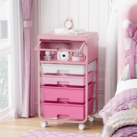 SYKIARIOL Rolling Storage Cart with 4 Drawers,Storage Drawers Utility Cart with Lockable Wheels,Craft Storage Trolley Cart for Office, Living Room,Bedroom,Classroom,Kid's Room,Pink